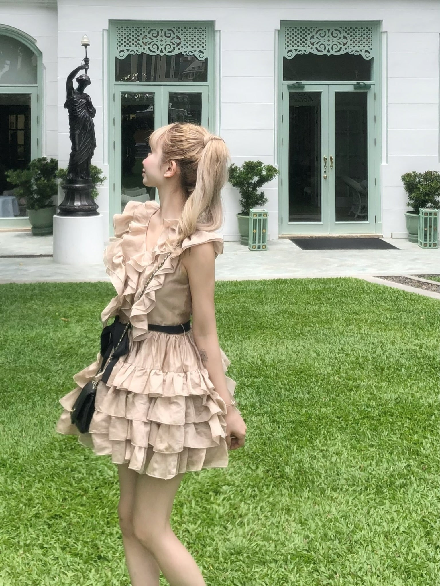 Frill chiffon mini dress