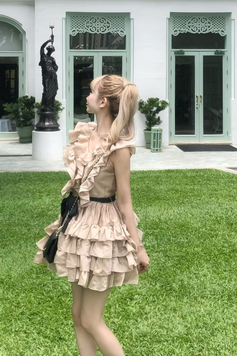 Frill chiffon mini dress