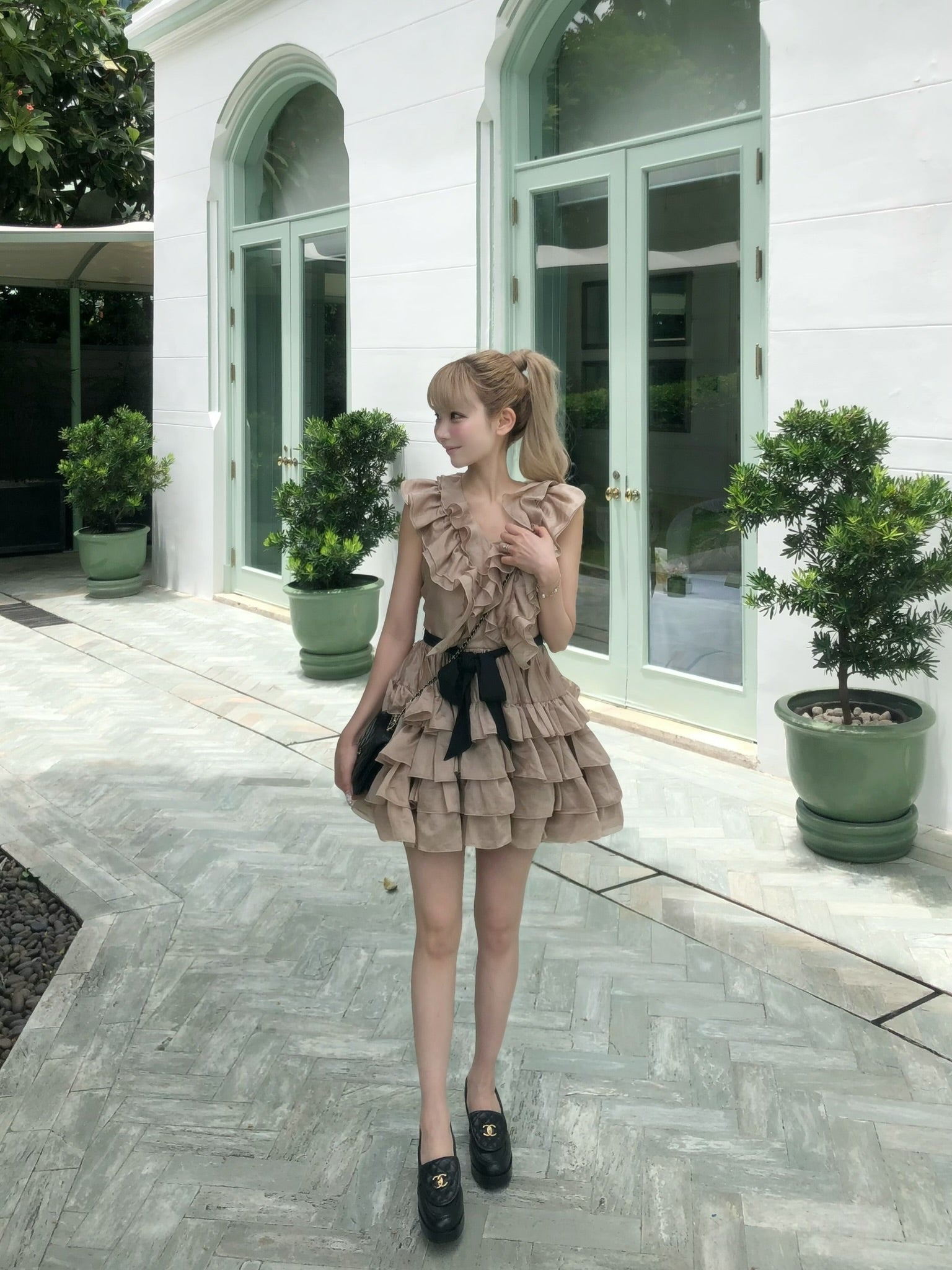 Frill chiffon mini dress