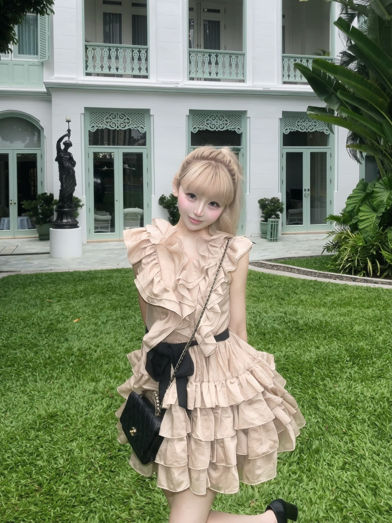 Frill chiffon mini dress