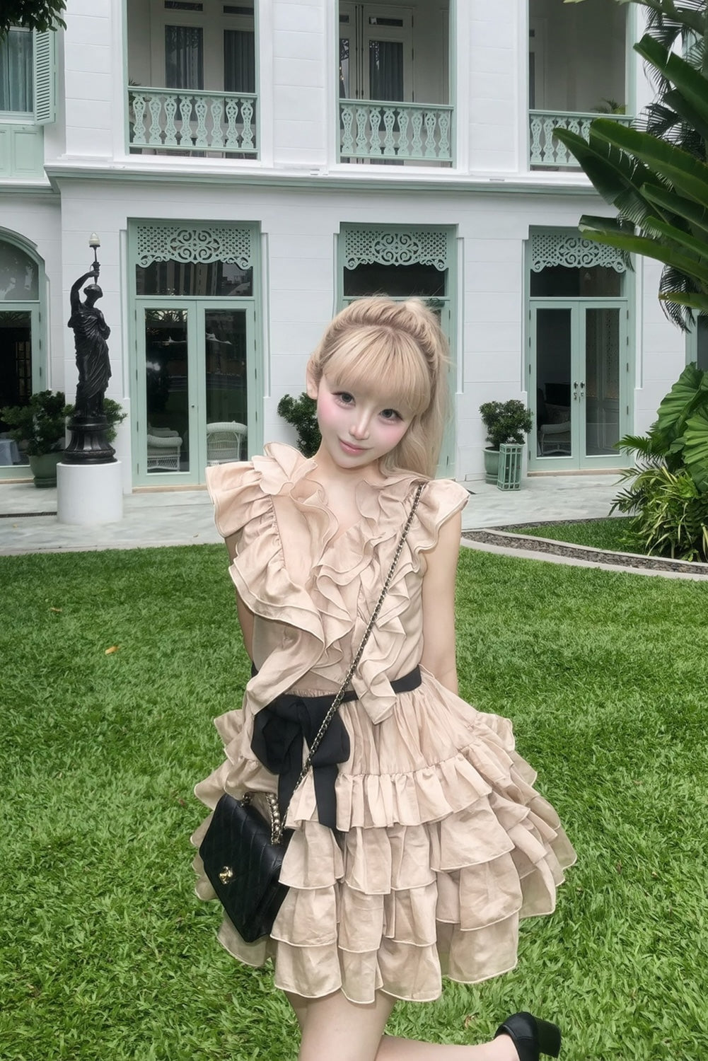Frill chiffon mini dress