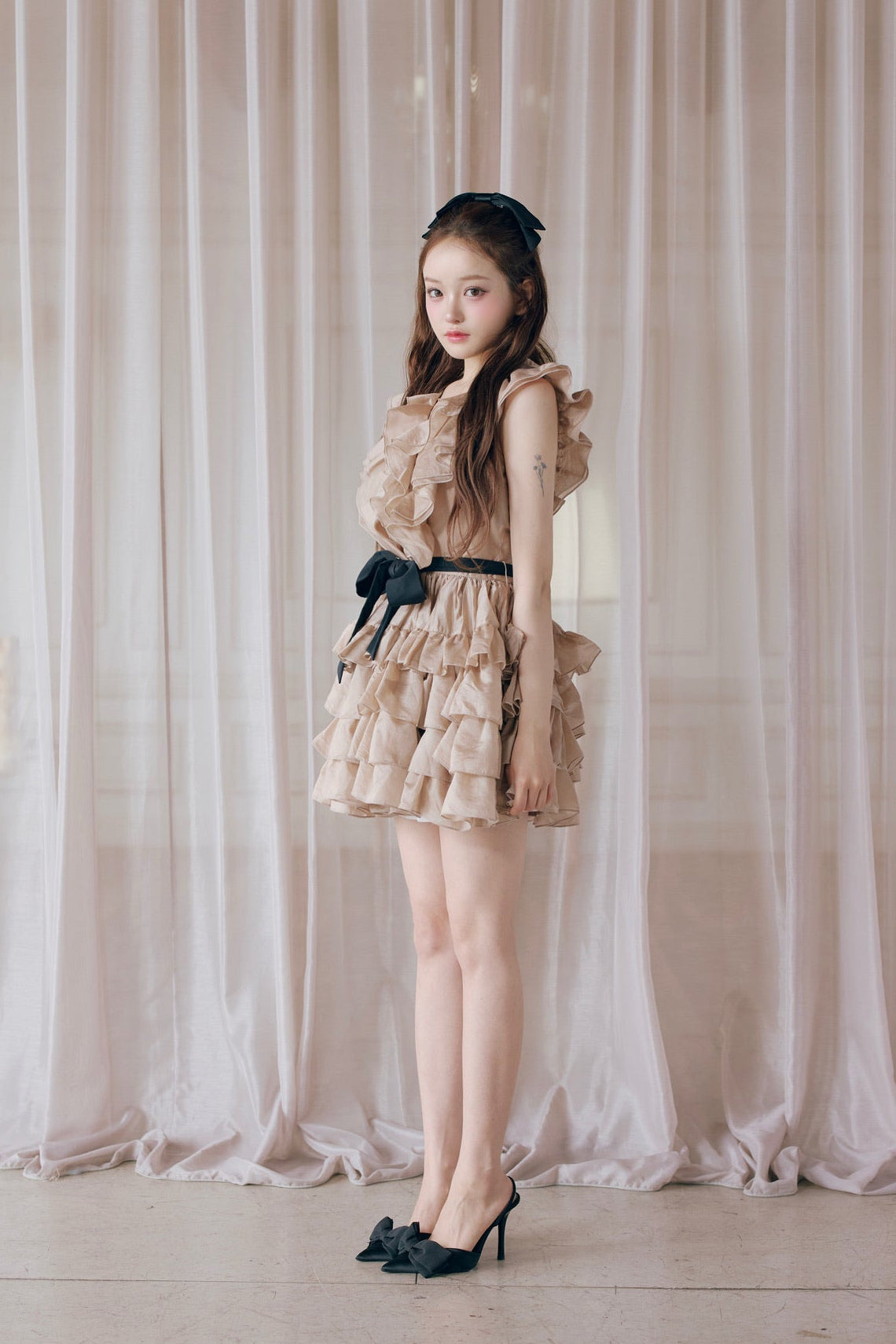 Frill chiffon mini dress