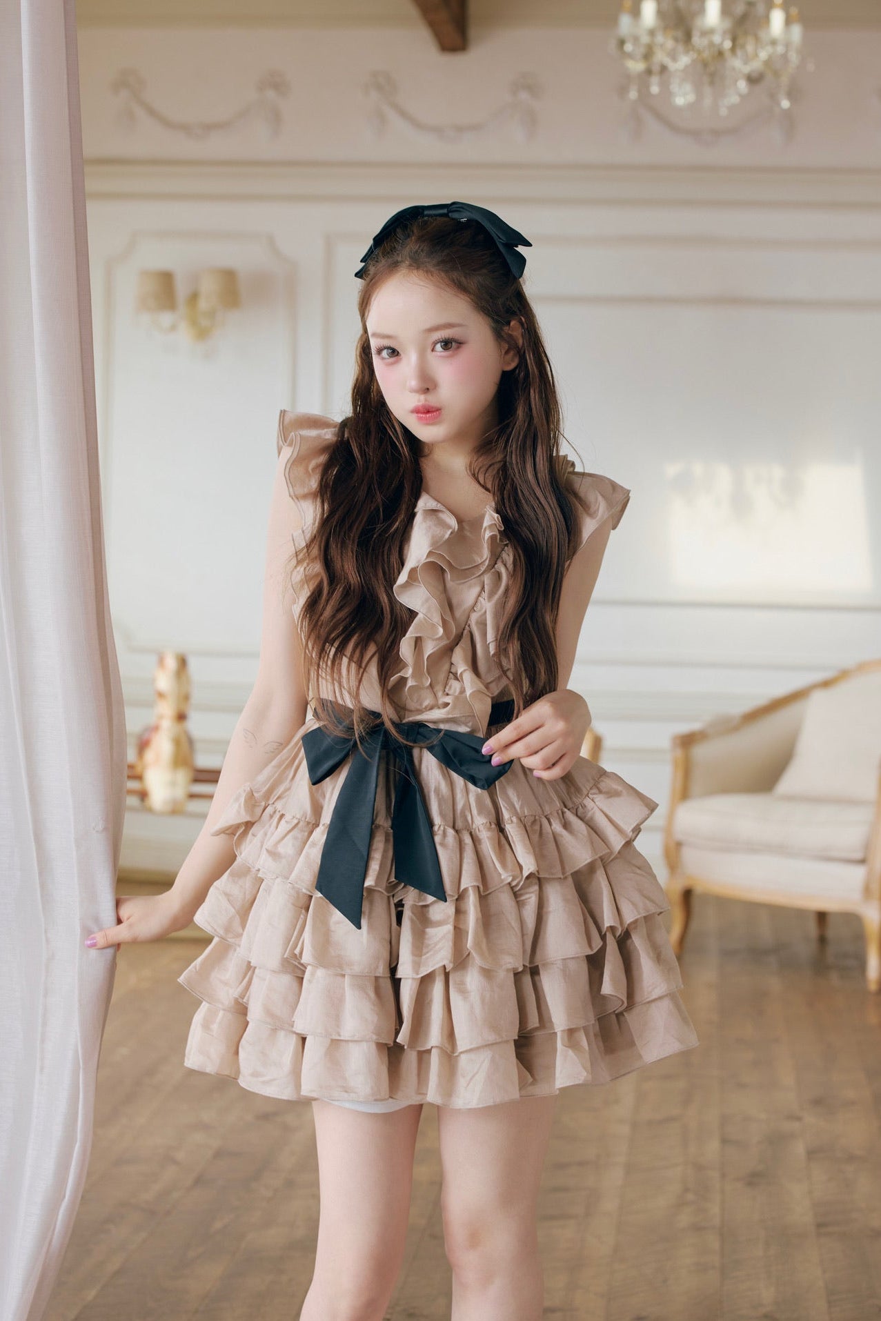 Frill chiffon mini dress