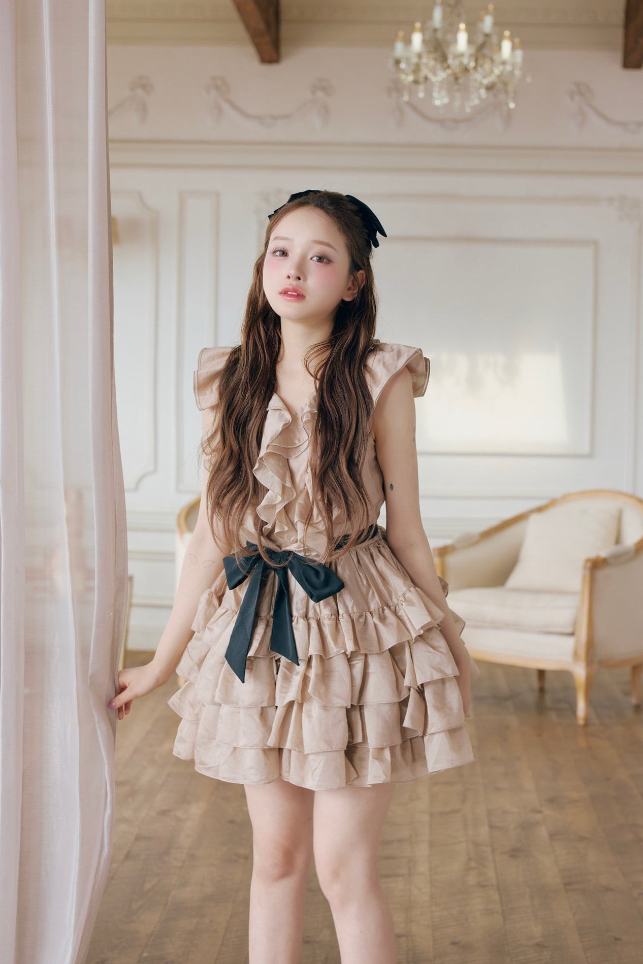 Frill chiffon mini dress