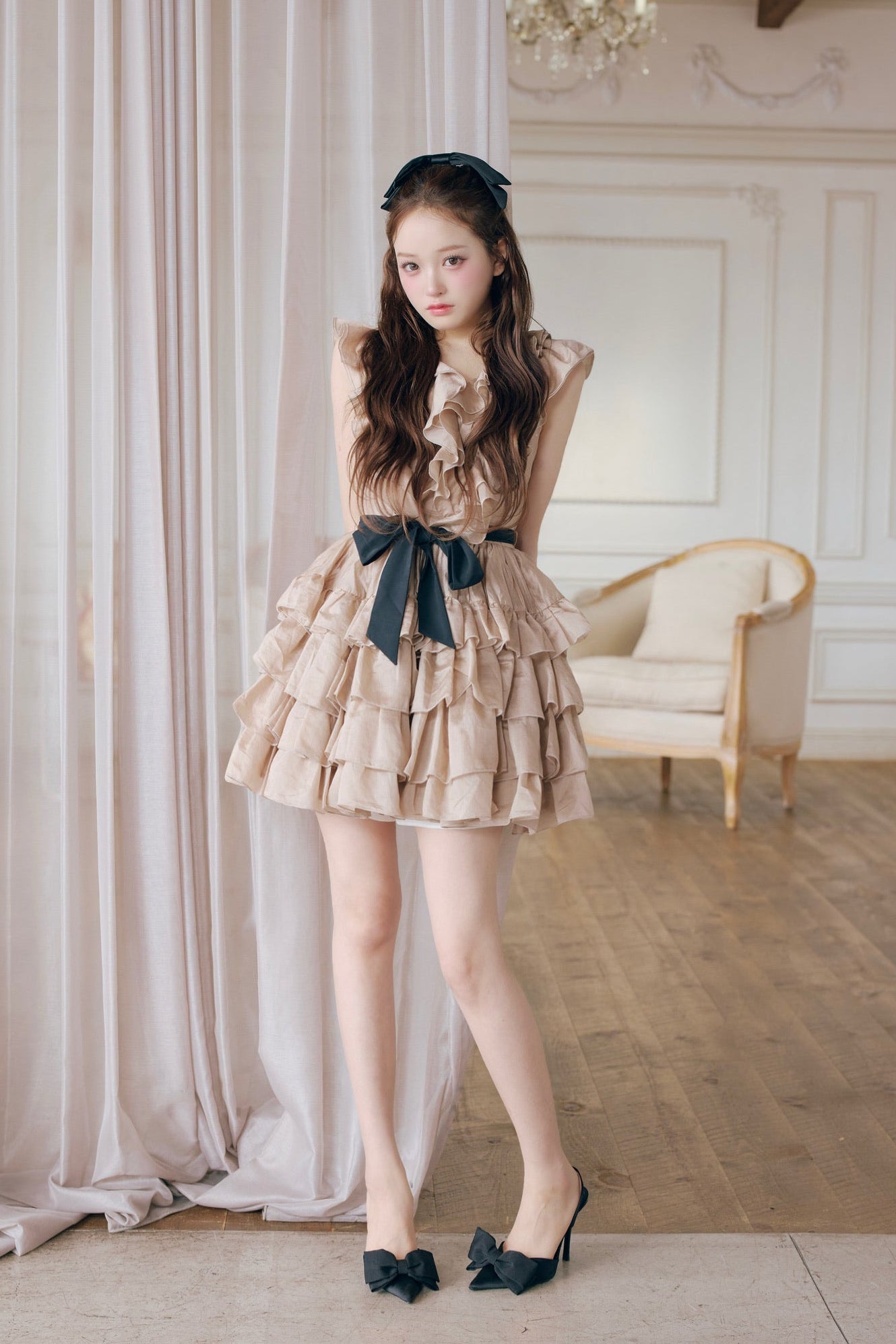 Frill chiffon mini dress