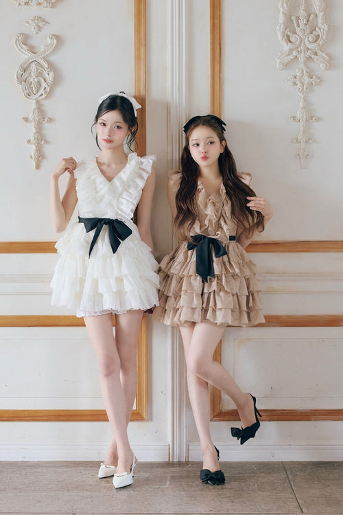 Frill chiffon mini dress