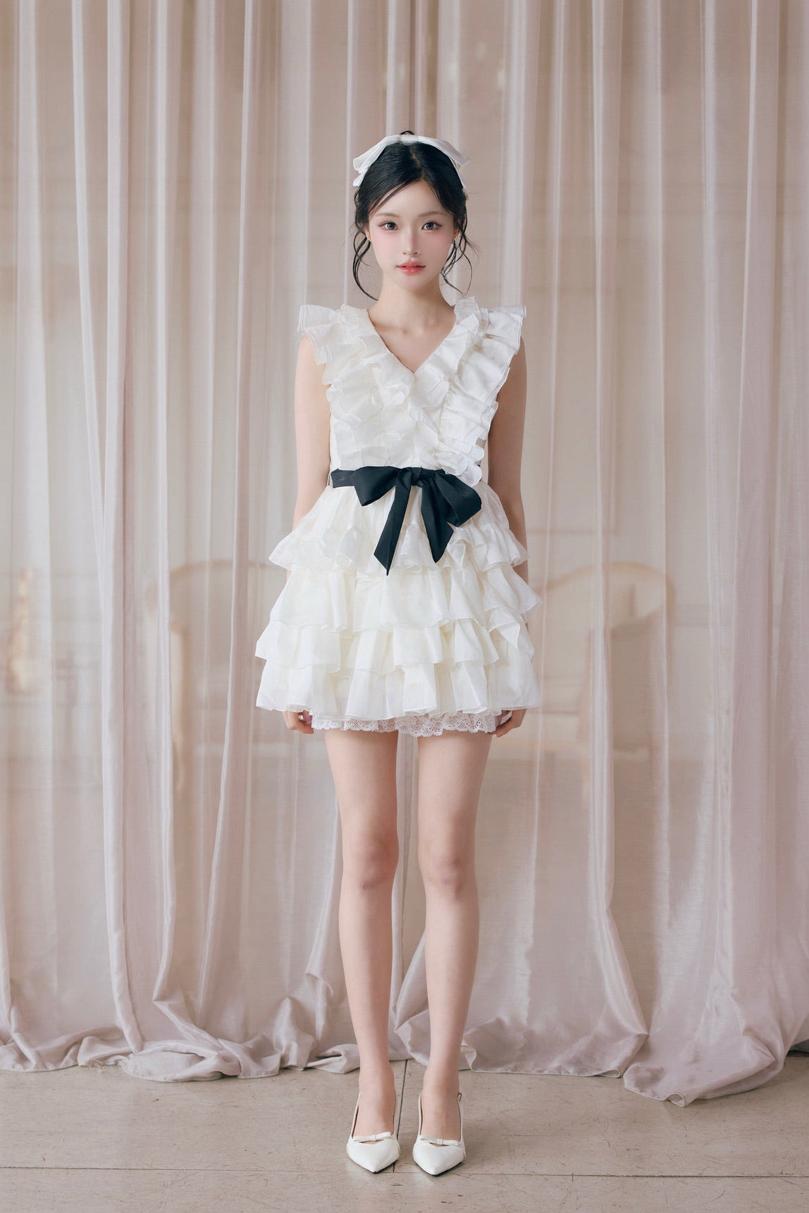 Frill chiffon mini dress