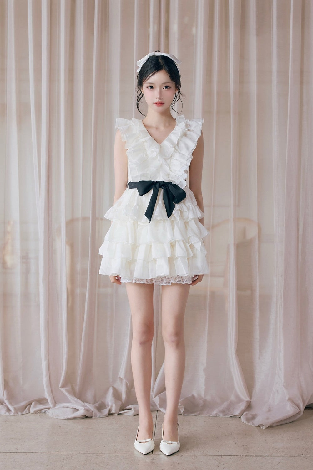 Frill chiffon mini dress