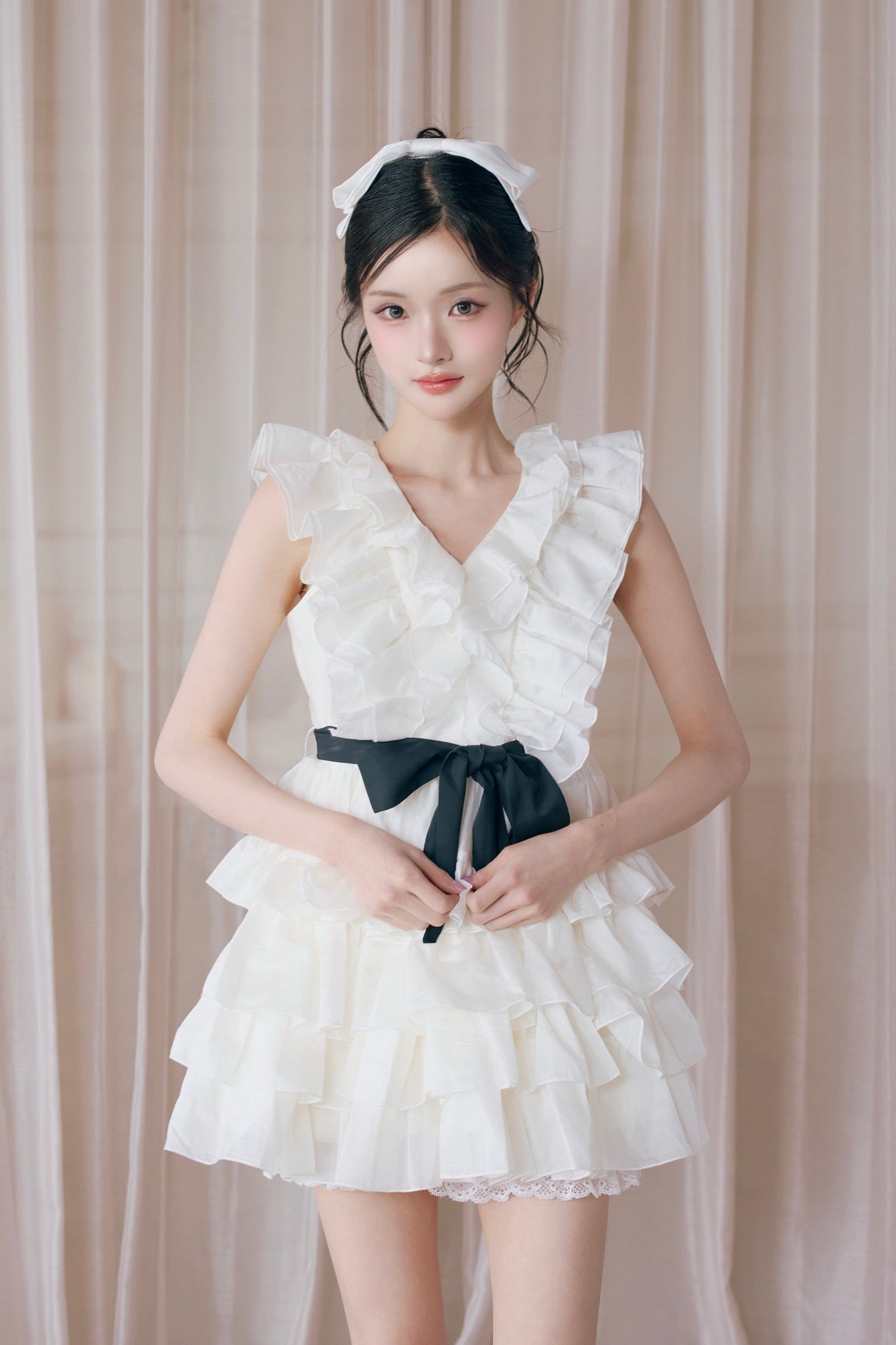 Frill chiffon mini dress
