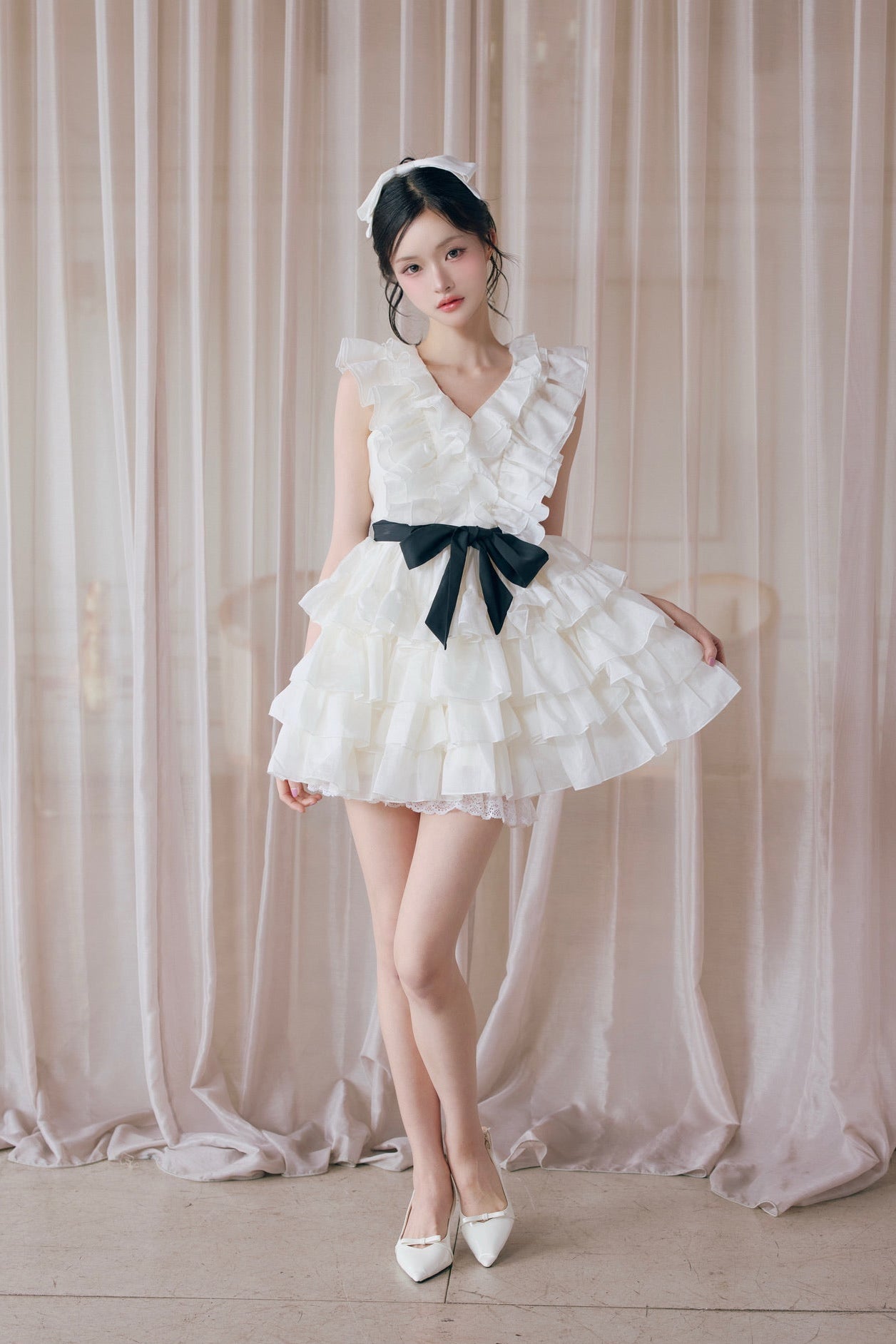 Frill chiffon mini dress