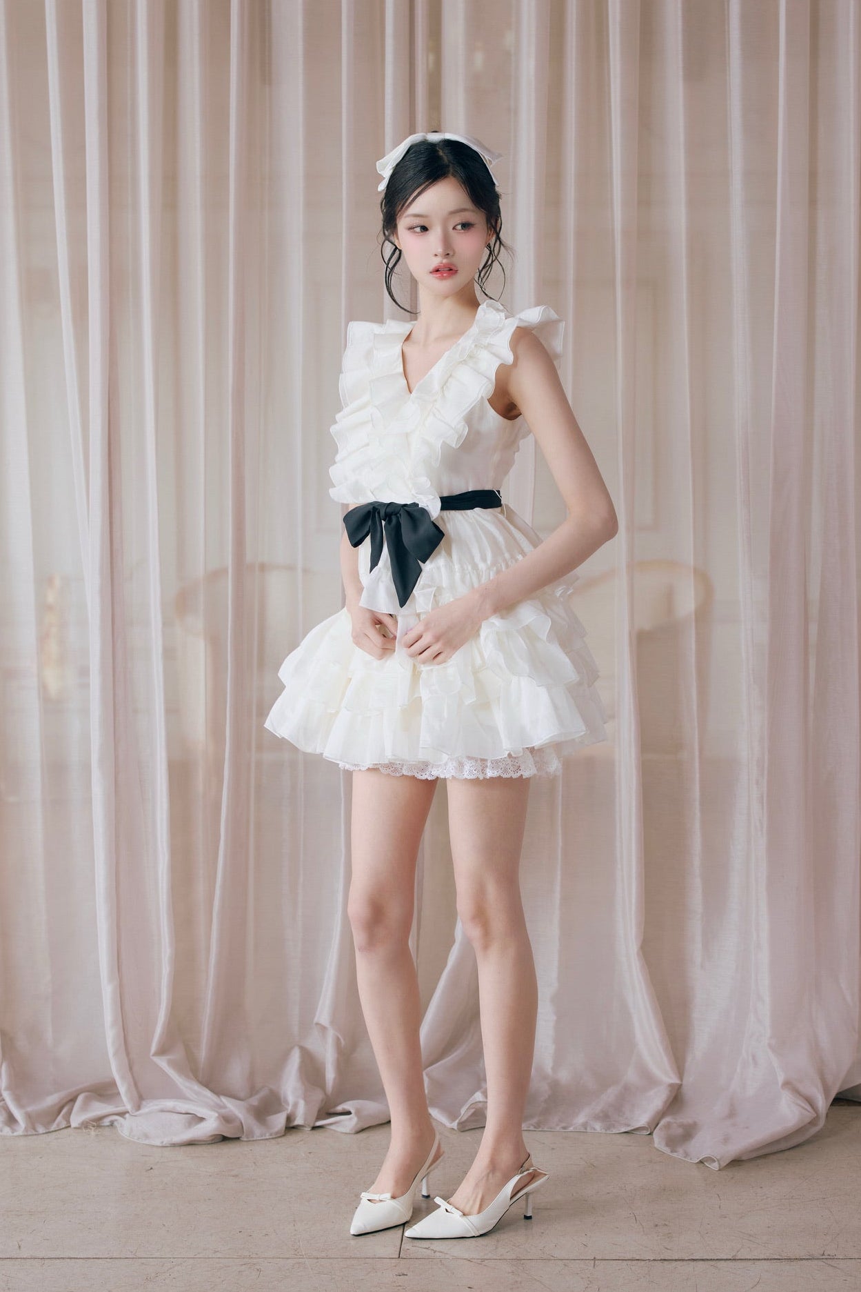 Frill chiffon mini dress