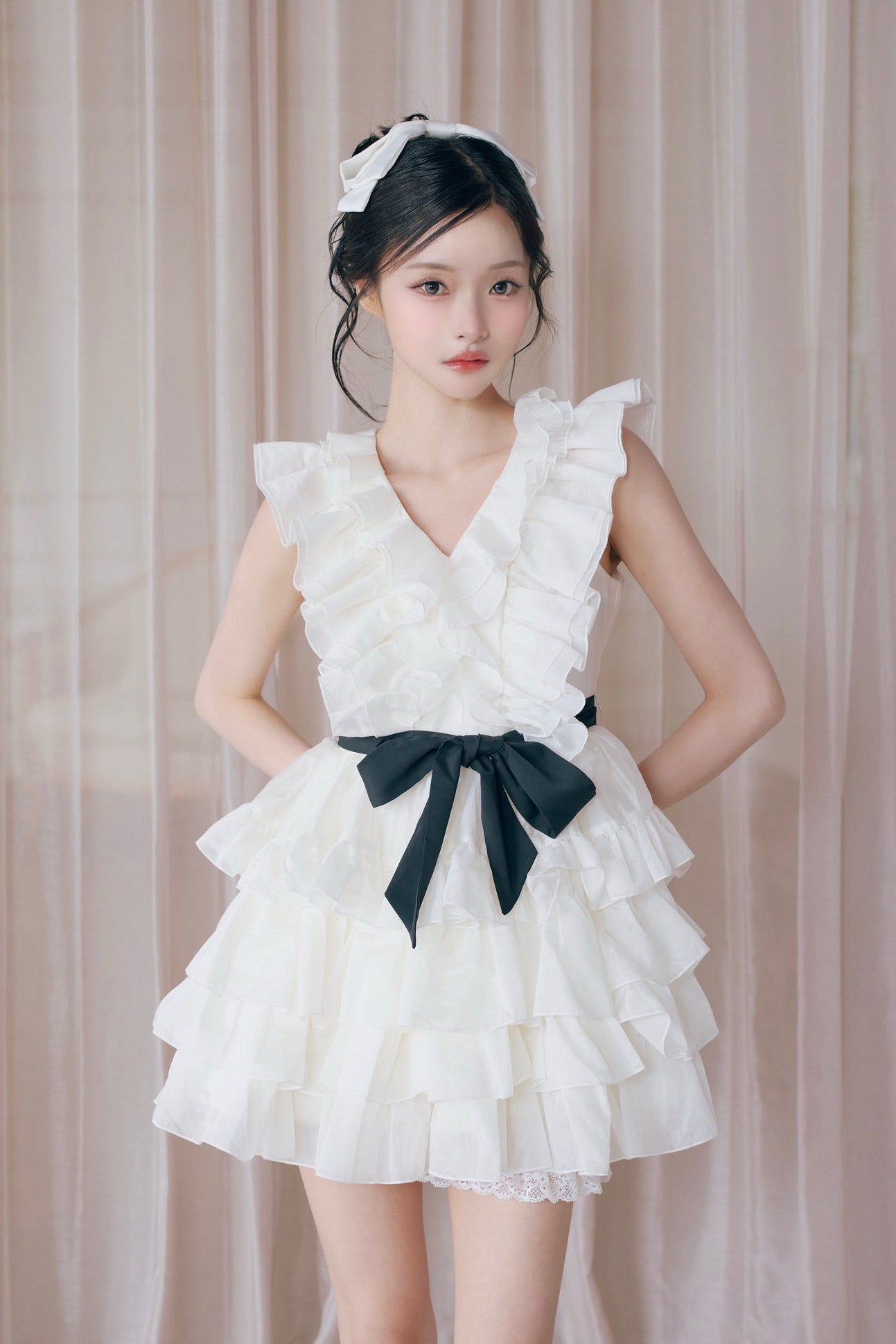 Frill chiffon mini dress