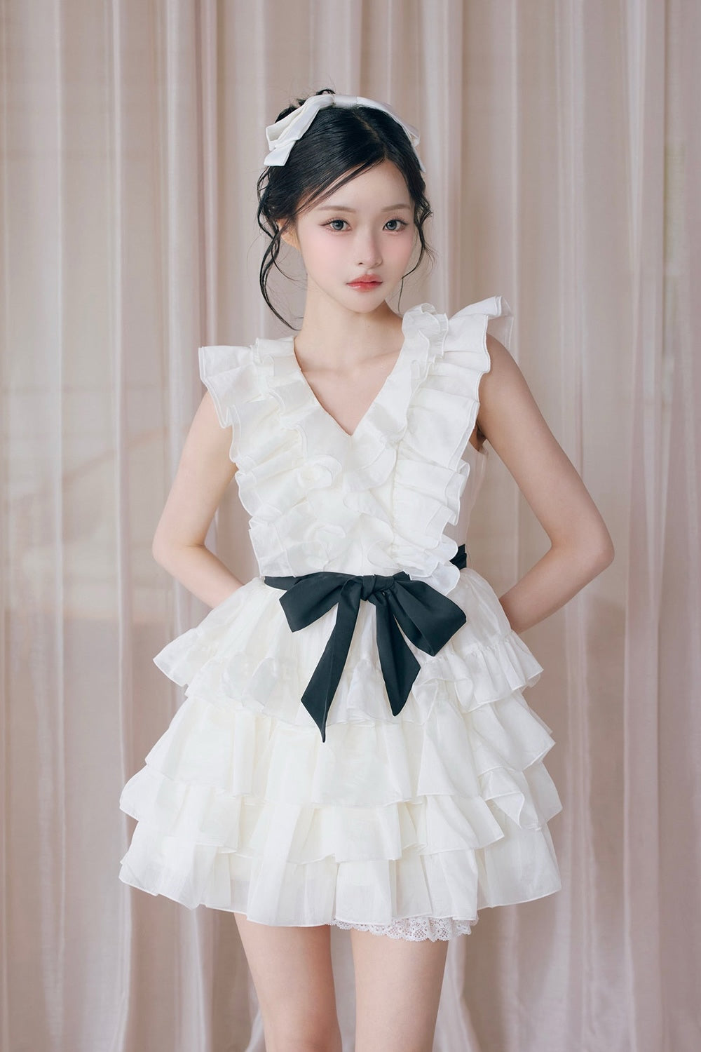 Frill chiffon mini dress