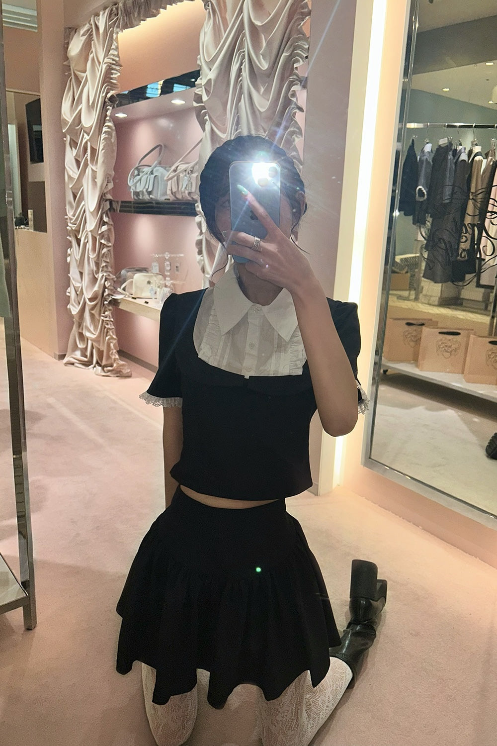 Gather flare mini skirt