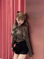 Leopard Rose flower motif knit cardigan