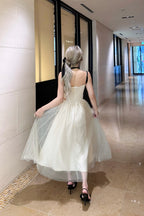 Dot tulle ribbon long dress