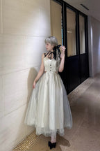 Dot tulle ribbon long dress