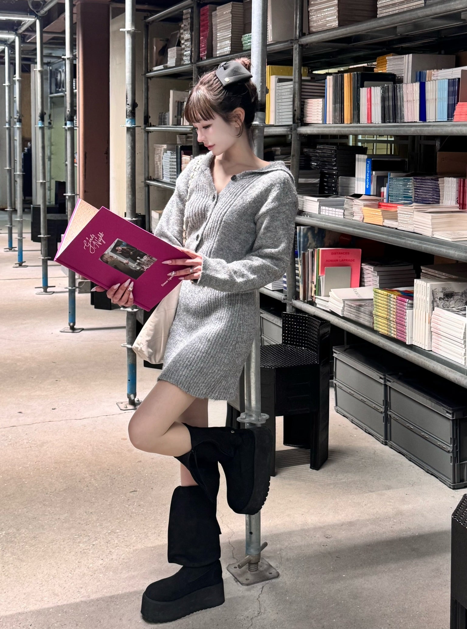 sailor collar knit one-piece (gray)