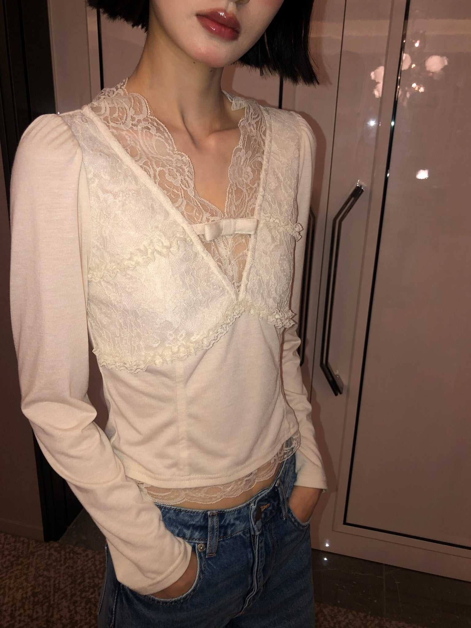 Romance Lace long sleeve tops