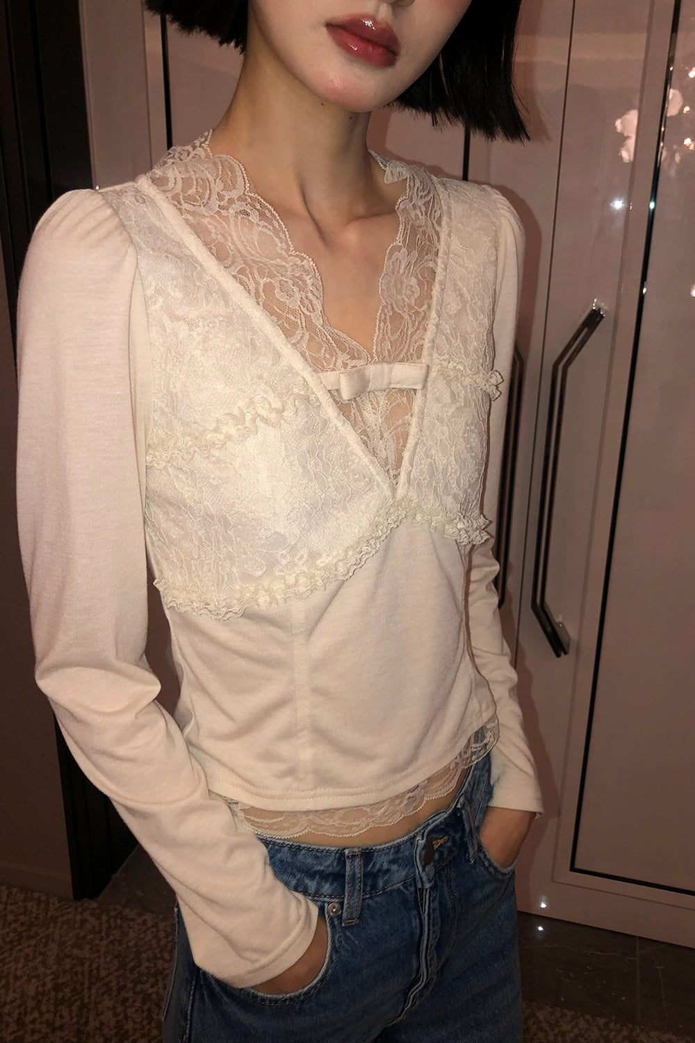 Romance Lace long sleeve tops
