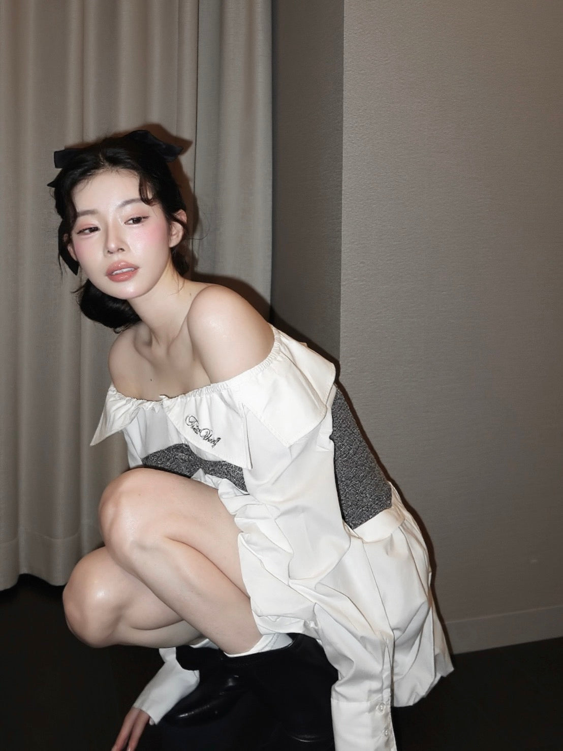 【予約販売2月中旬〜下旬】Elise Tweed Shirt one-piece