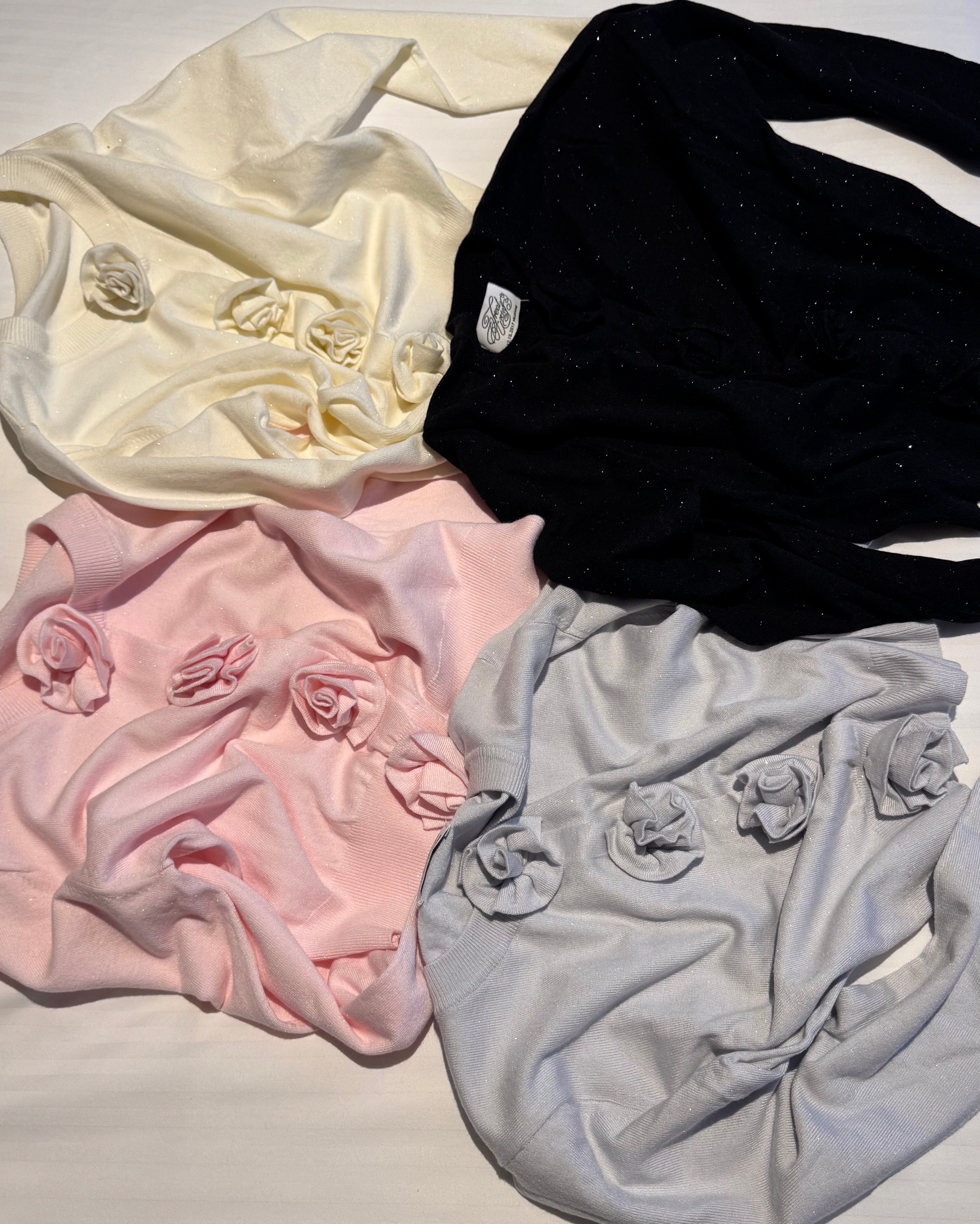 rose motif lame knit cardigan