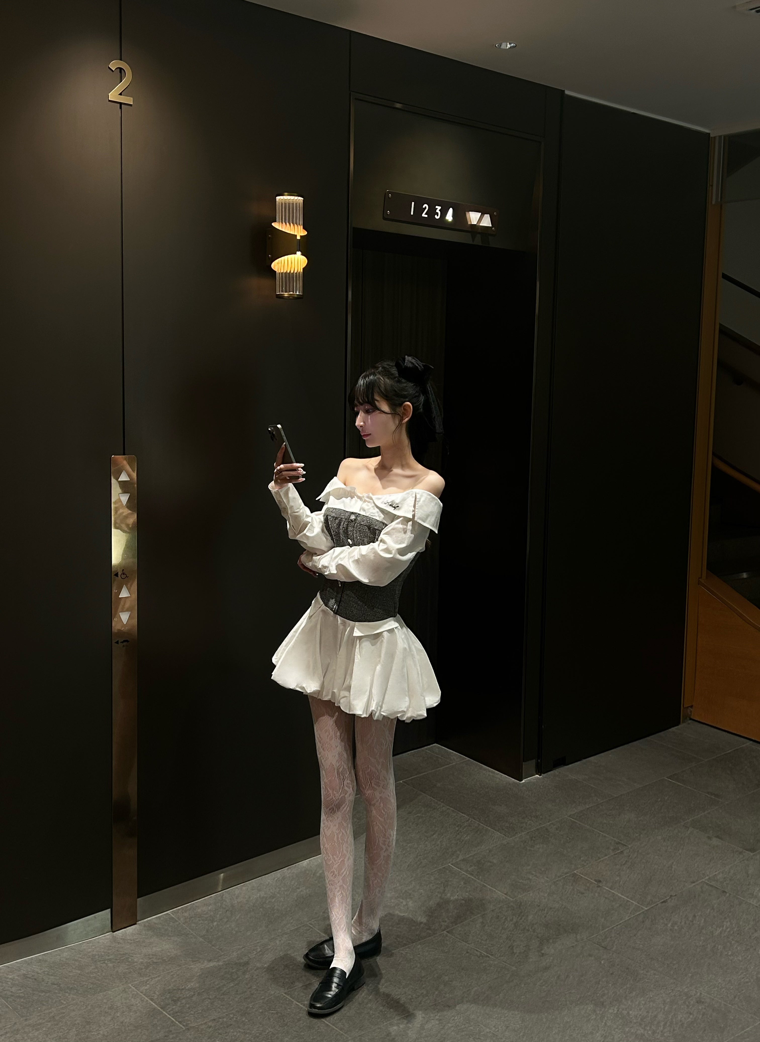 【予約販売2月中旬〜下旬】Elise Tweed Shirt one-piece