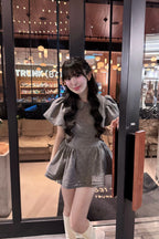 Daisy puff sleeve tweed tops