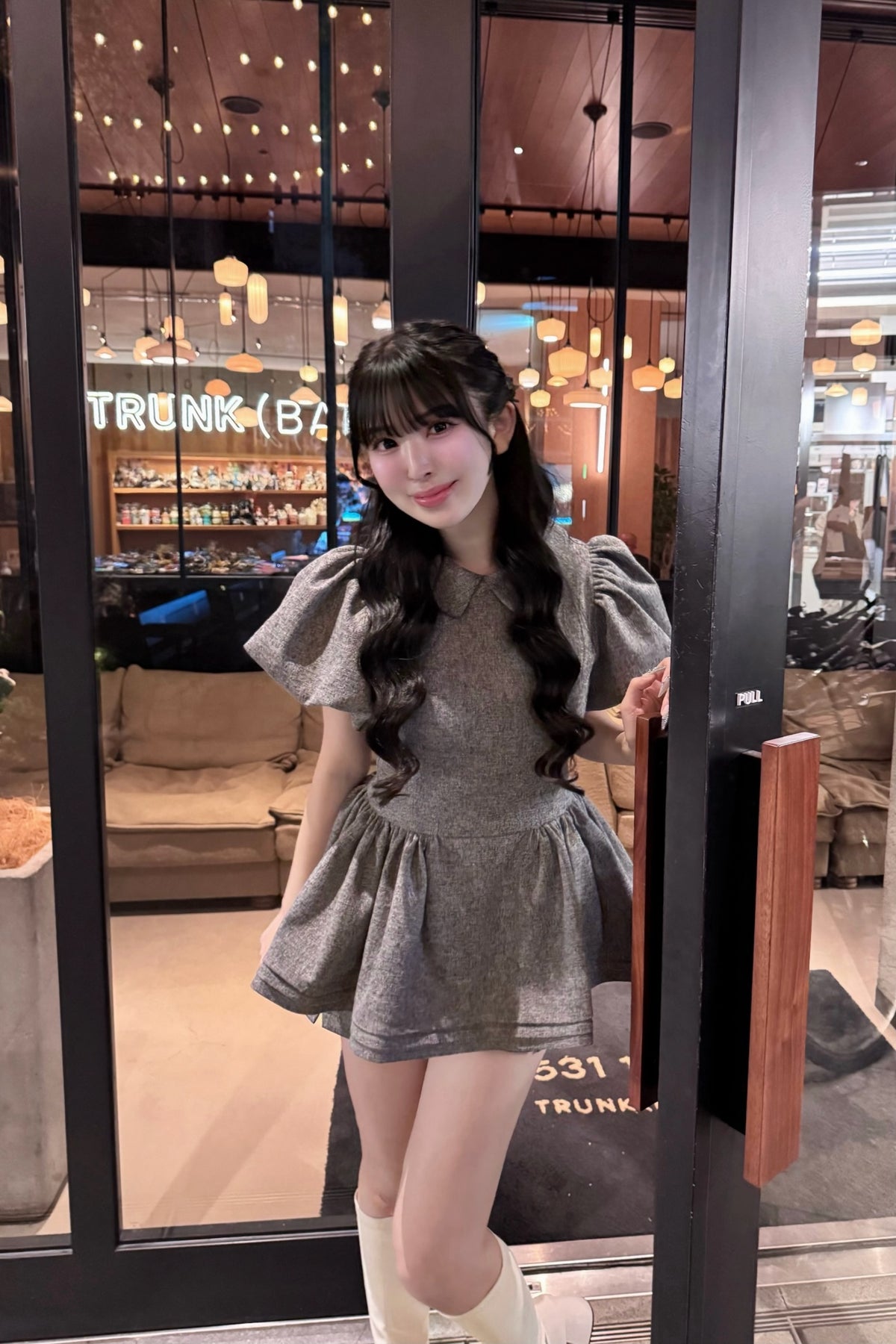 Daisy puff sleeve tweed tops