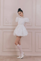 Flower petal jacquard balloon one-piece