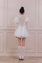 Flower petal jacquard balloon one-piece
