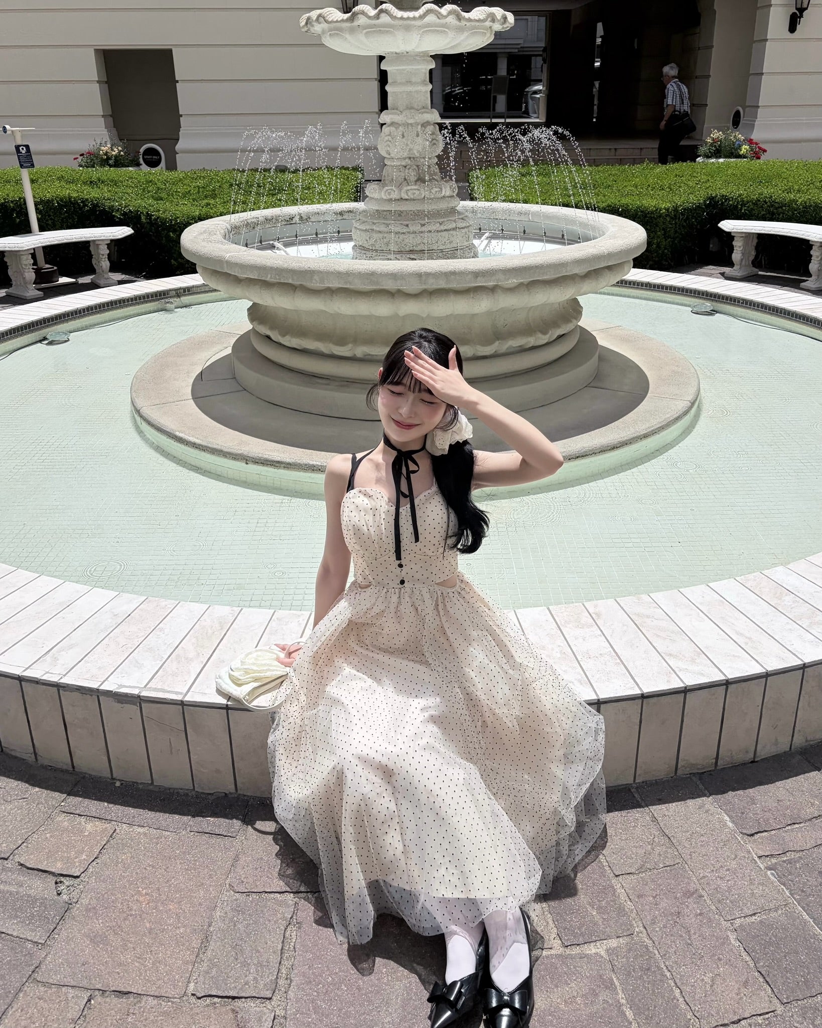 Dot tulle ribbon long dress