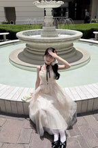 Dot tulle ribbon long dress