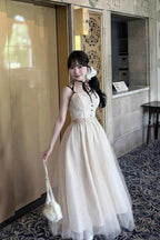 Dot tulle ribbon long dress