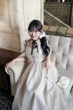 Dot tulle ribbon long dress