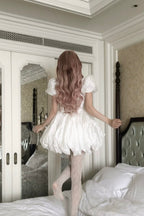 Flower petal jacquard balloon one-piece