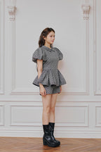 Daisy puff sleeve tweed tops