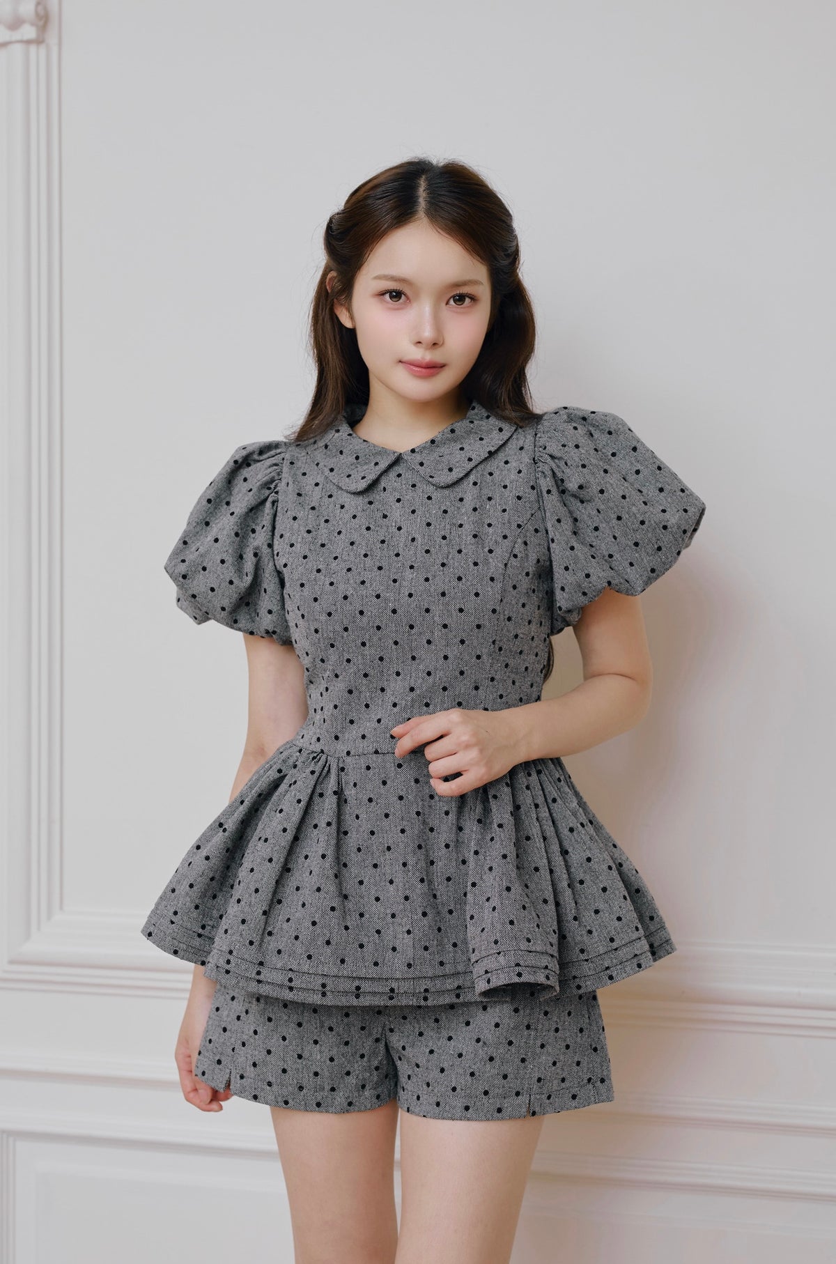 Daisy puff sleeve tweed tops