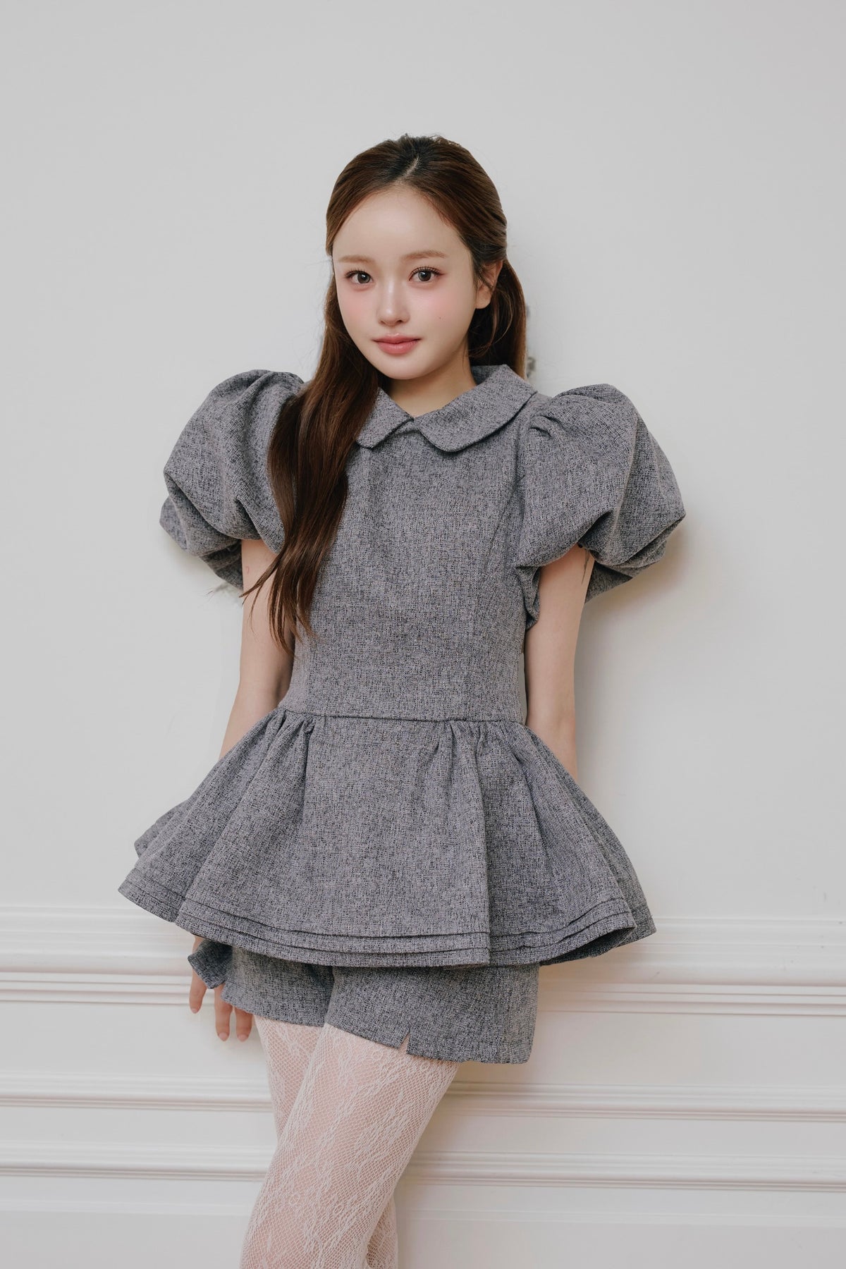 Daisy puff sleeve tweed tops
