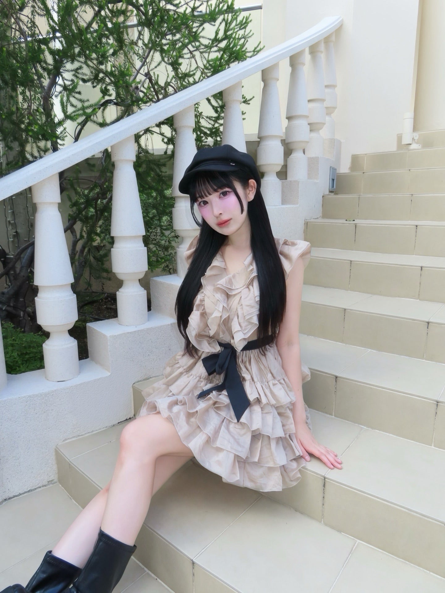 Frill chiffon mini dress