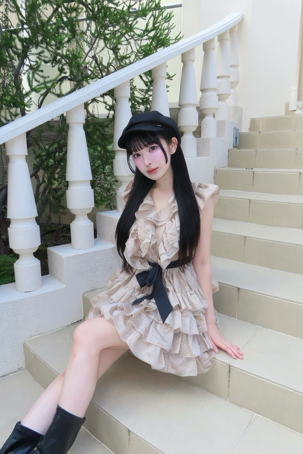 Frill chiffon mini dress