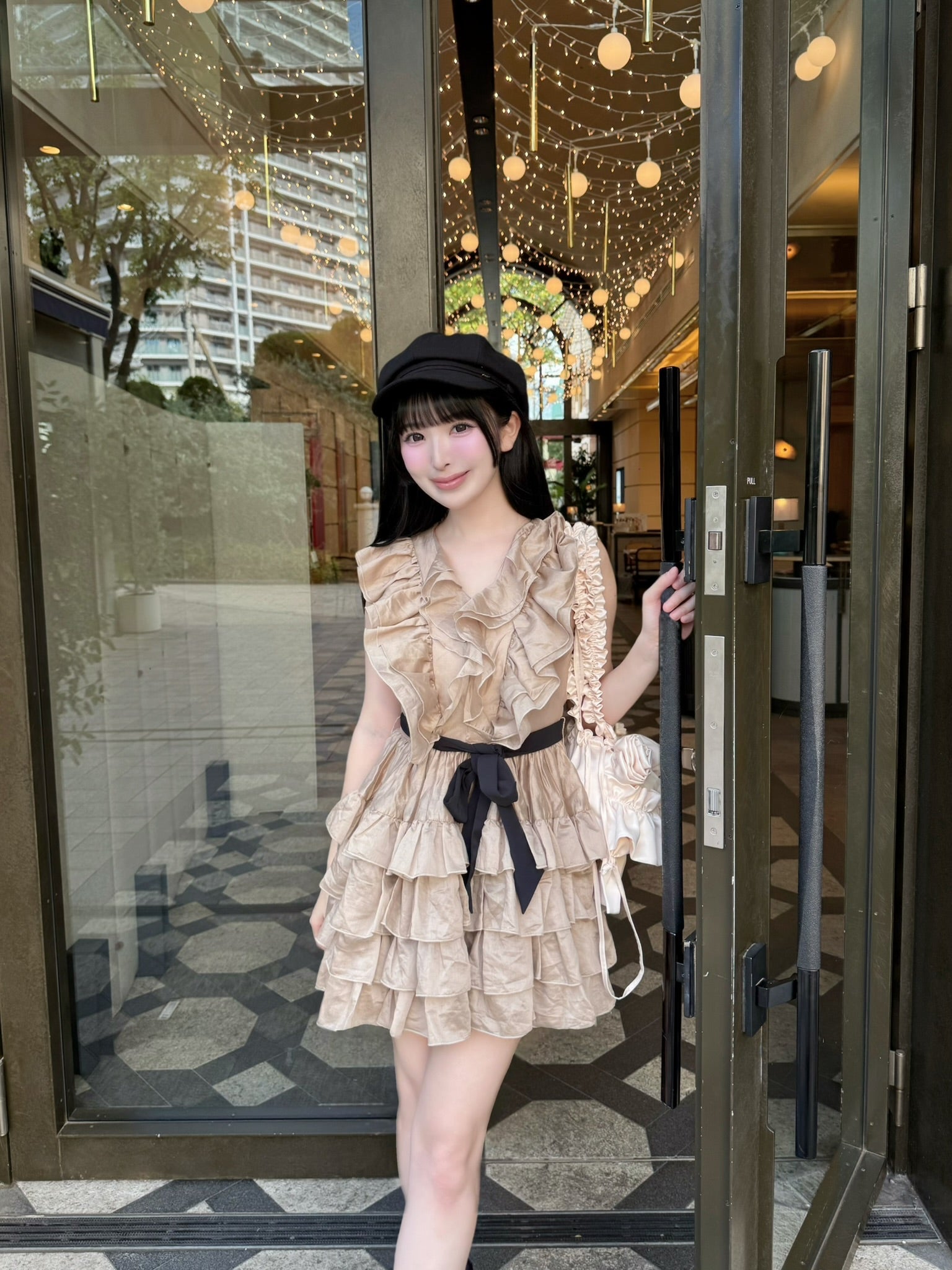 Frill chiffon mini dress