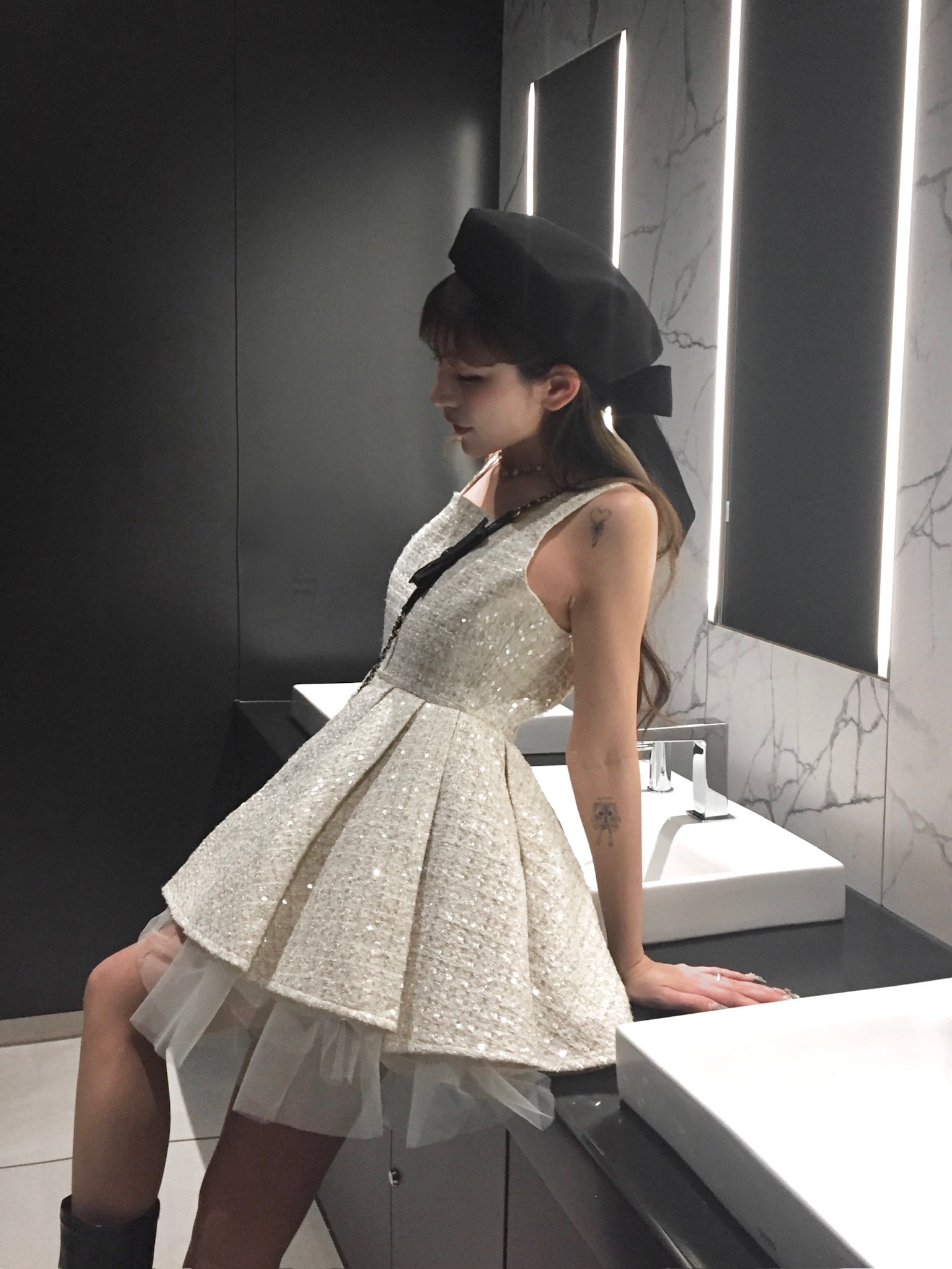 Twilight Tweed Tulle Dress(ivory)