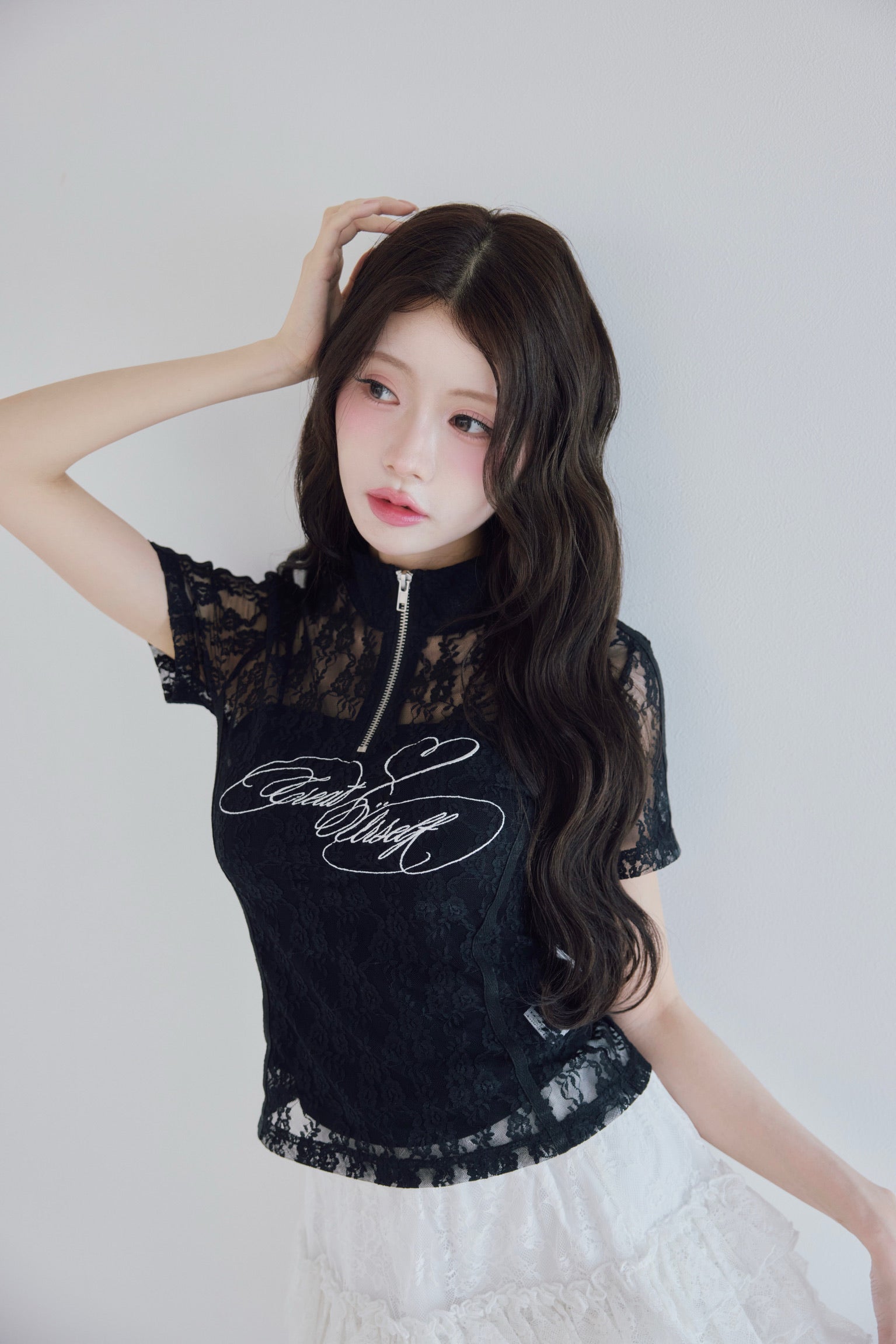 Logo lace half-zip tops – Treat Ürself
