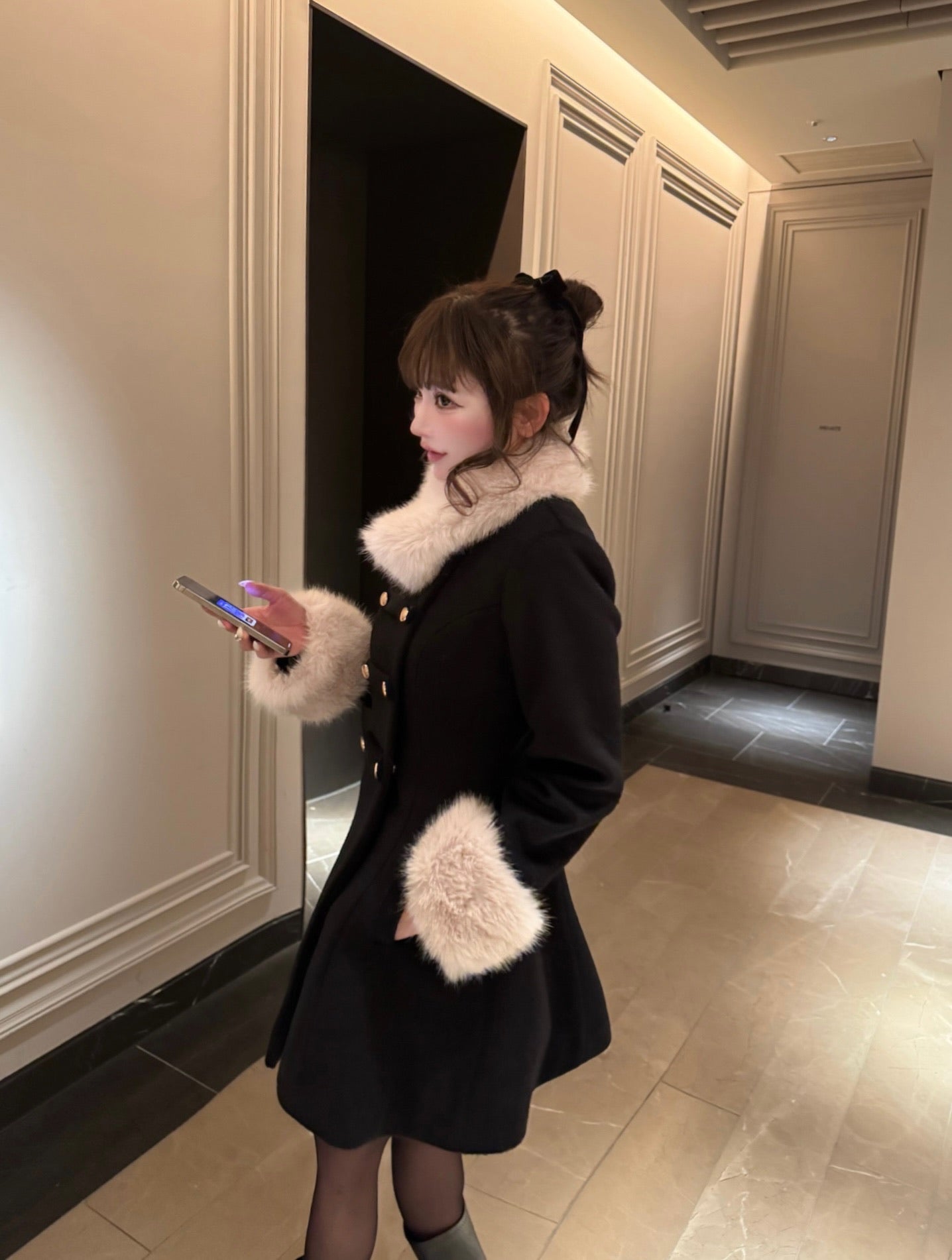 予約商品　Muse fur flare coat（black）