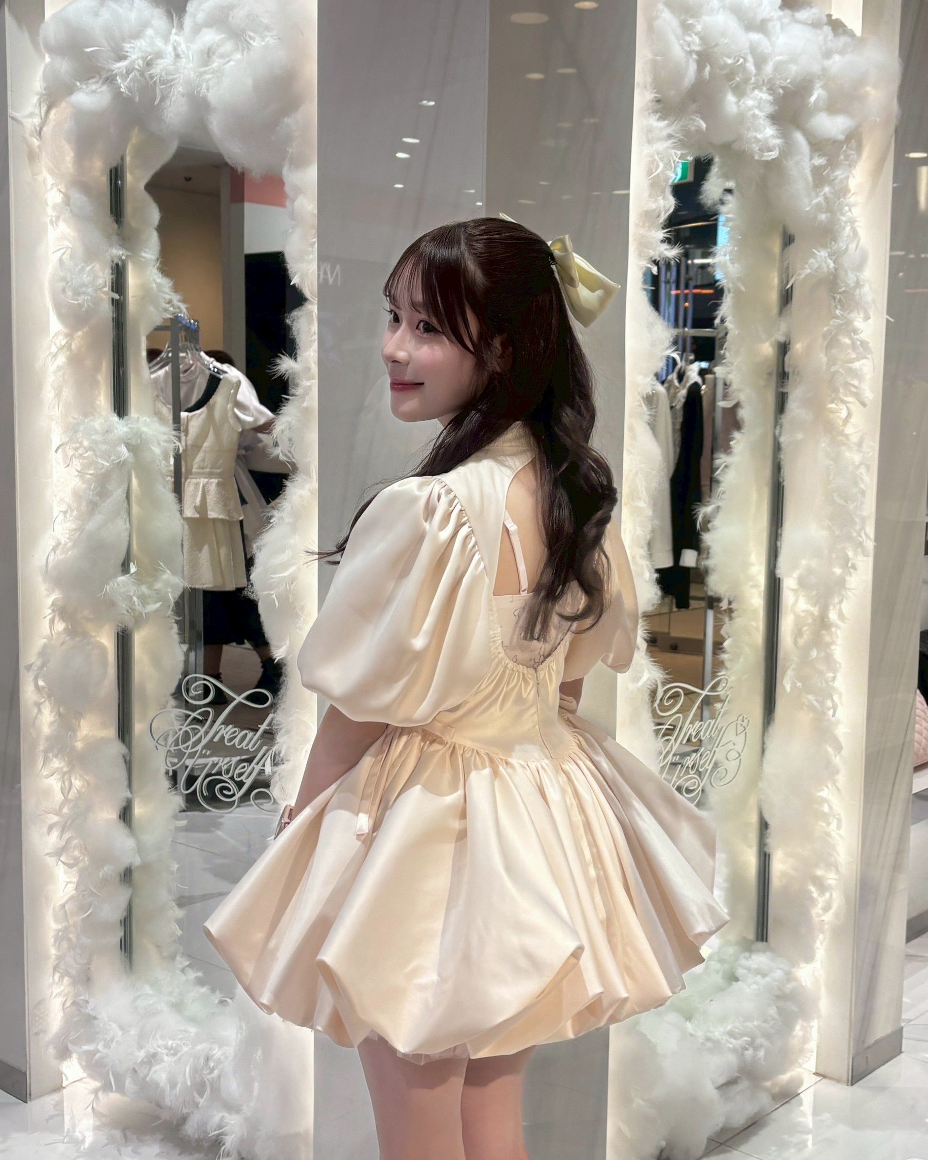 satin balloon peplum mini one-piece(pink)