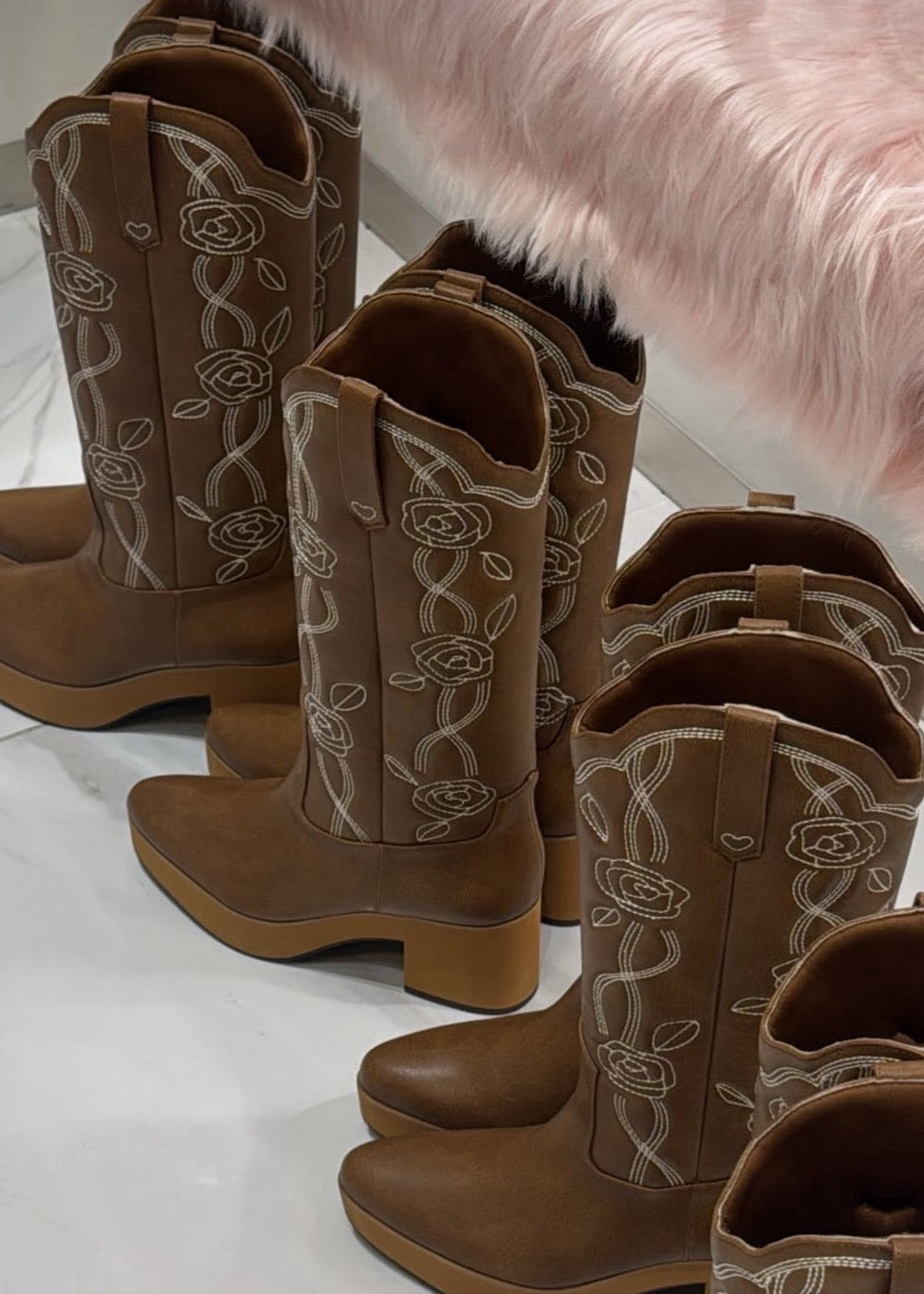 Rose embroidery western boots