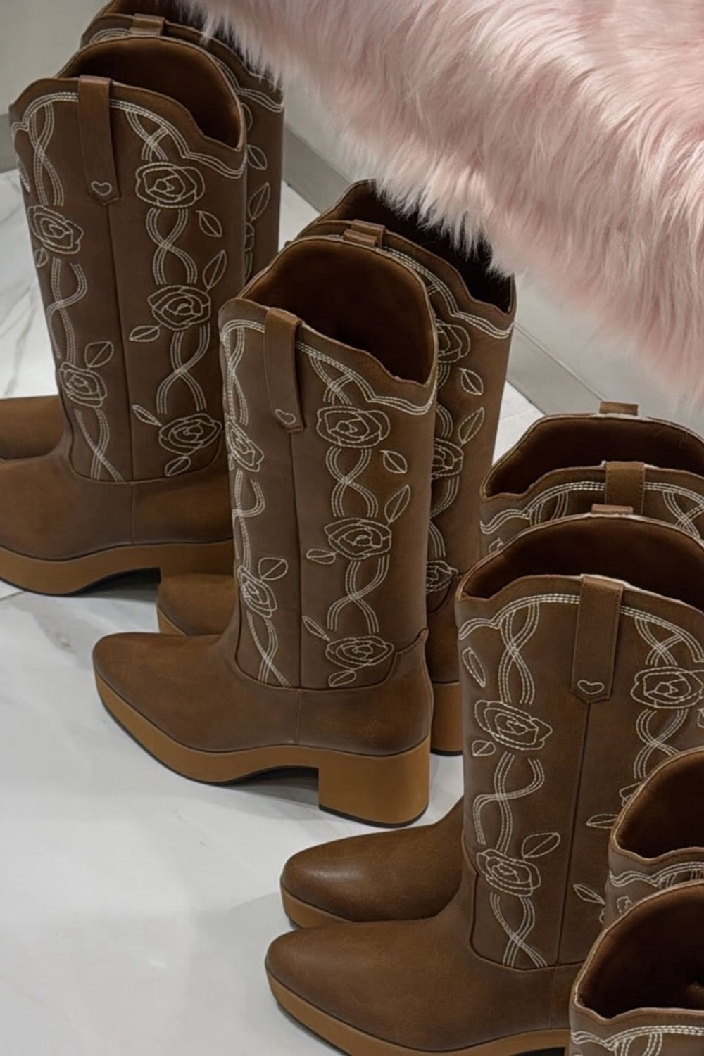 Rose embroidery western boots
