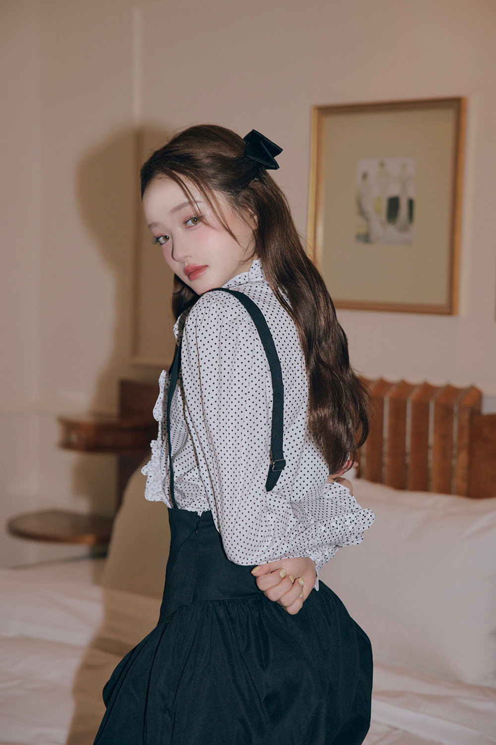Stand collar frill blouse