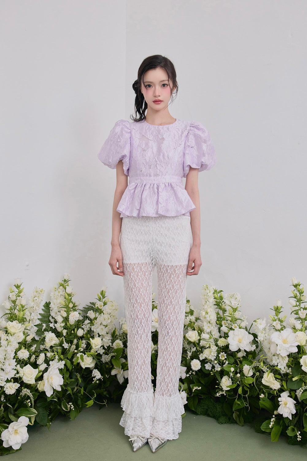 Butterfly jacquard peplum tops